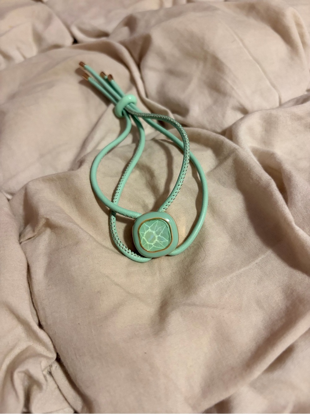 Green Stone Cord Bracelet with Gold-Tone Accents